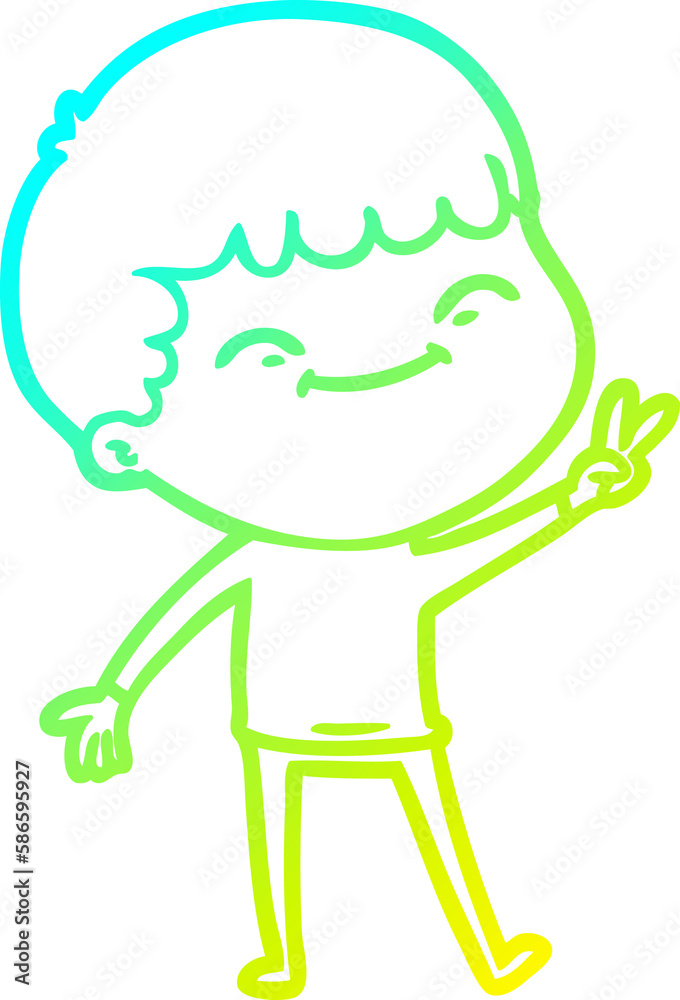 cold gradient line drawing cartoon happy boy