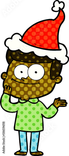 comic book style illustration of a happy man wearing santa hat