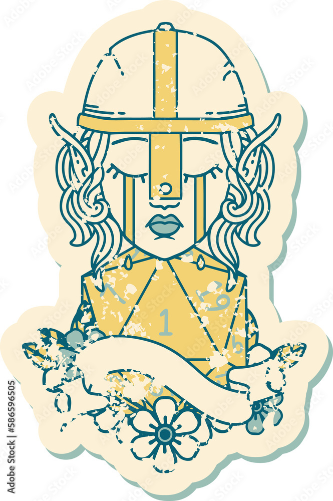 crying elf fighter character face with natural one D20 roll illustration crying elf fighter character face with natural one D20 roll illustration