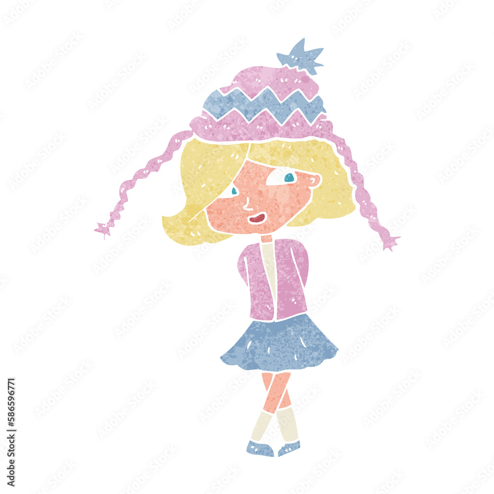 cartoon happy girl wearing hat cartoon happy girl wearing hat
