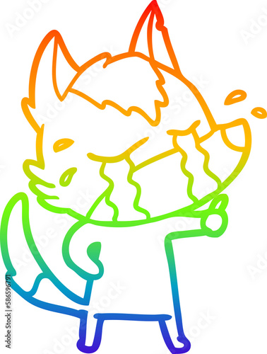 rainbow gradient line drawing cartoon crying wolf