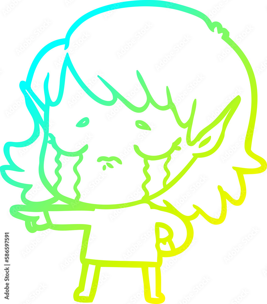 cold gradient line drawing cartoon crying elf girl cold gradient line drawing cartoon crying elf girl