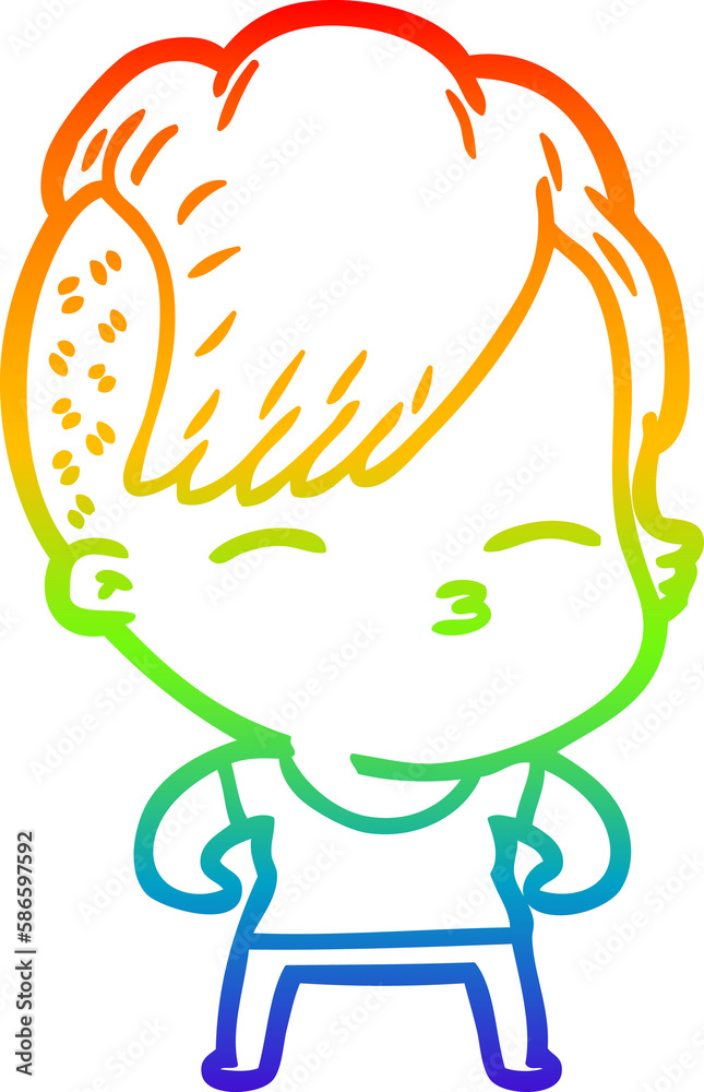rainbow gradient line drawing cartoon girl muscle posing