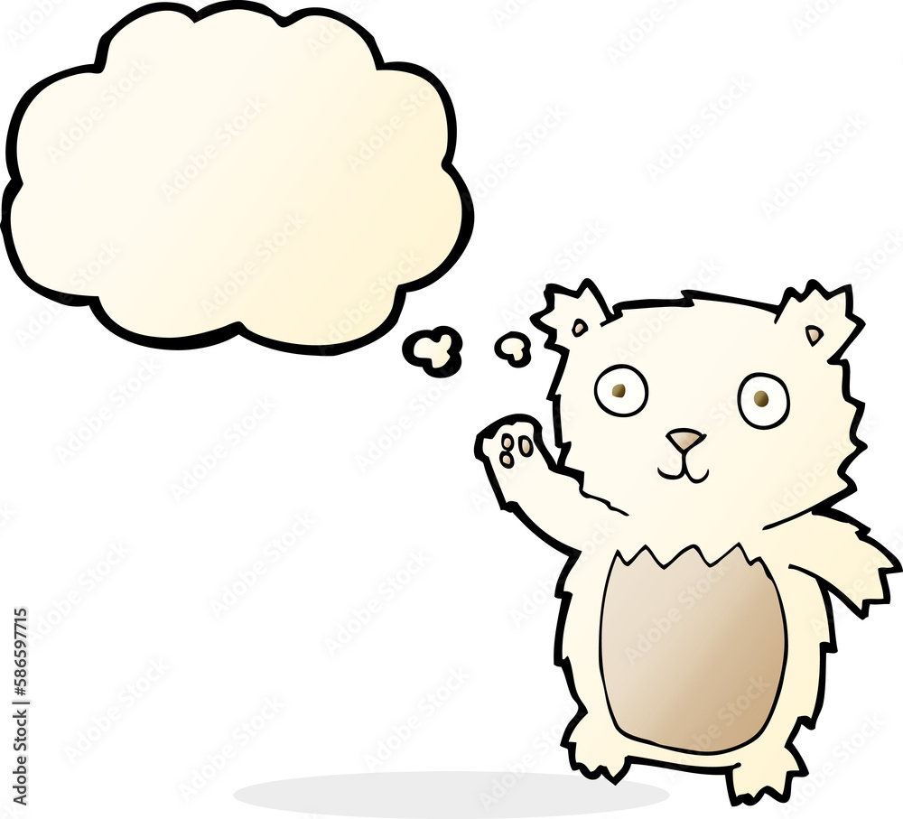 cartoon waving polar bear cub with thought bubble cartoon waving polar bear cub with thought bubble