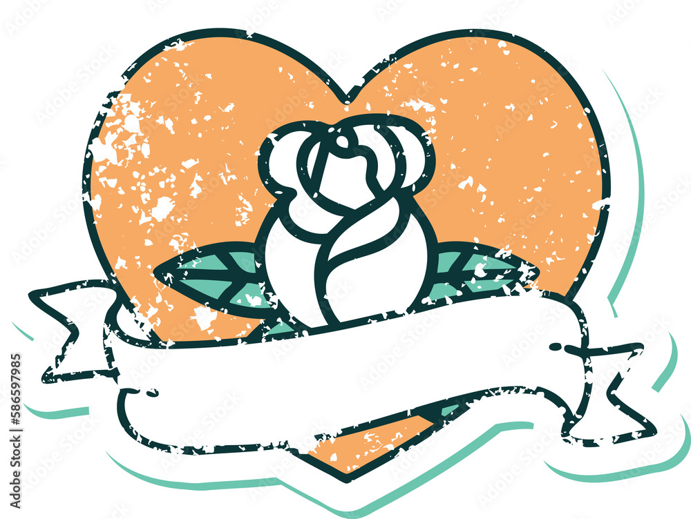 distressed sticker tattoo style icon of a heart rose and banner distressed sticker tattoo style icon of a heart rose and banner