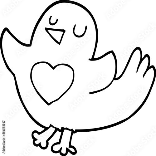 line drawing cartoon bird with heart