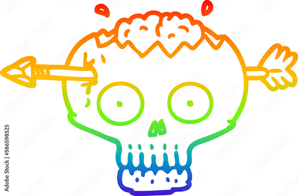 rainbow gradient line drawing cartoon skull with arrow through brain rainbow gradient line drawing cartoon skull with arrow through brain
