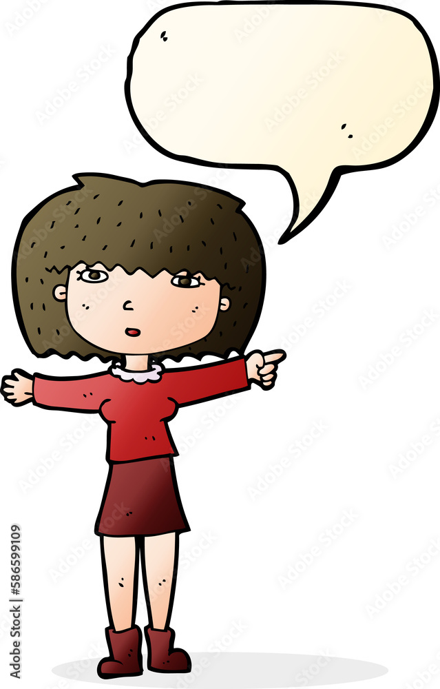 cartoon girl pointing with speech bubble cartoon girl pointing with speech bubble