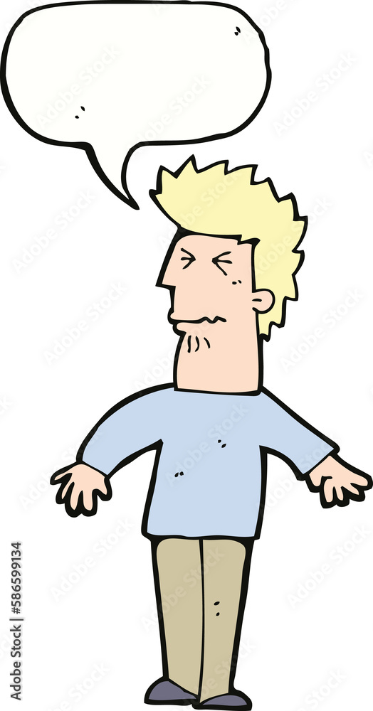 cartoon stressed man with speech bubble