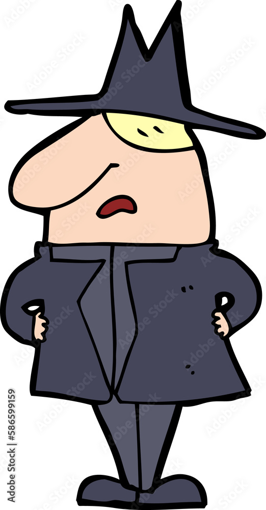 cartoon man in coat and hat