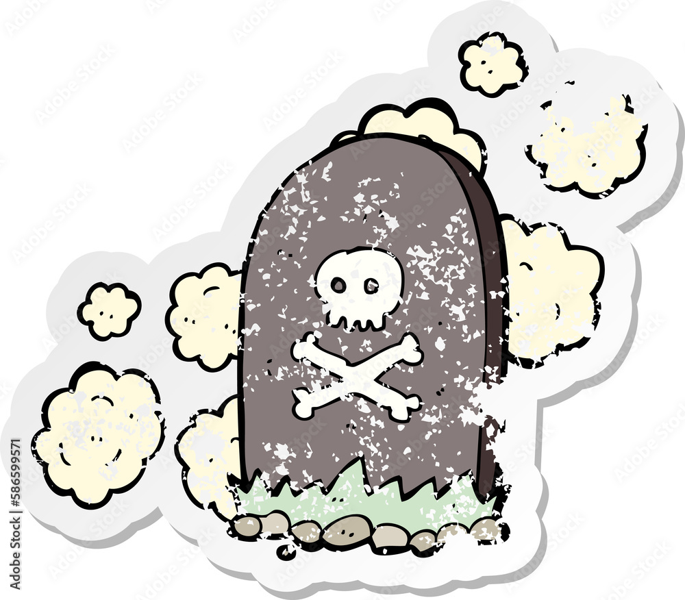 retro distressed sticker of a cartoon grave retro distressed sticker of a cartoon grave