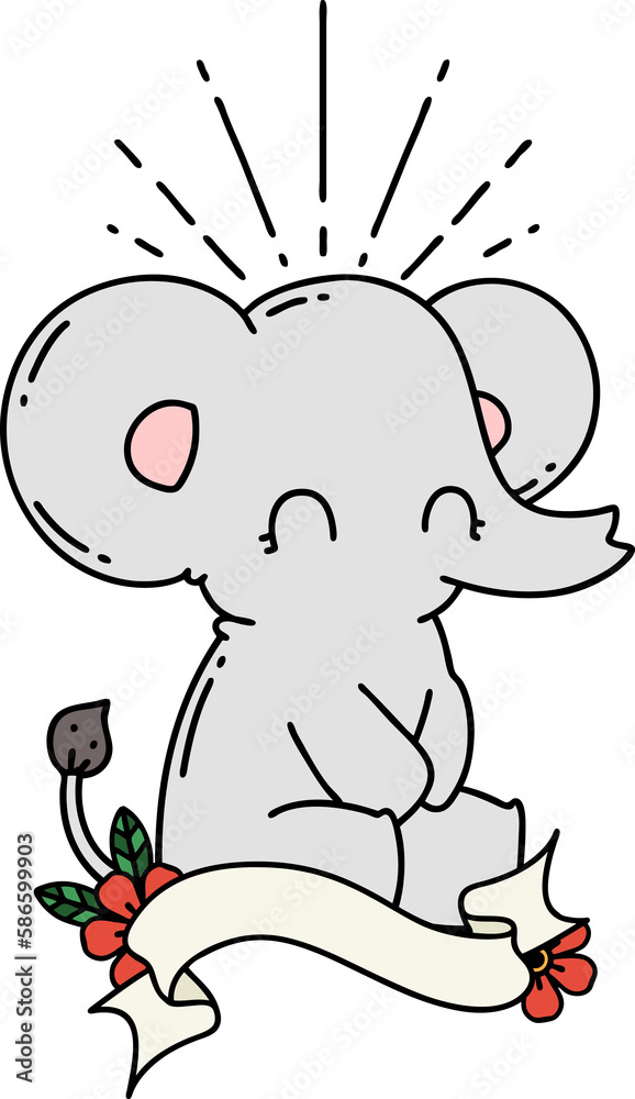 Fototapeta premium banner with tattoo style cute elephant