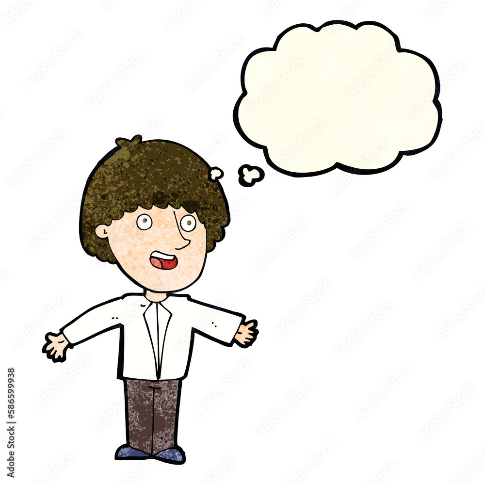 cartoon happy man with thought bubble cartoon happy man with thought bubble