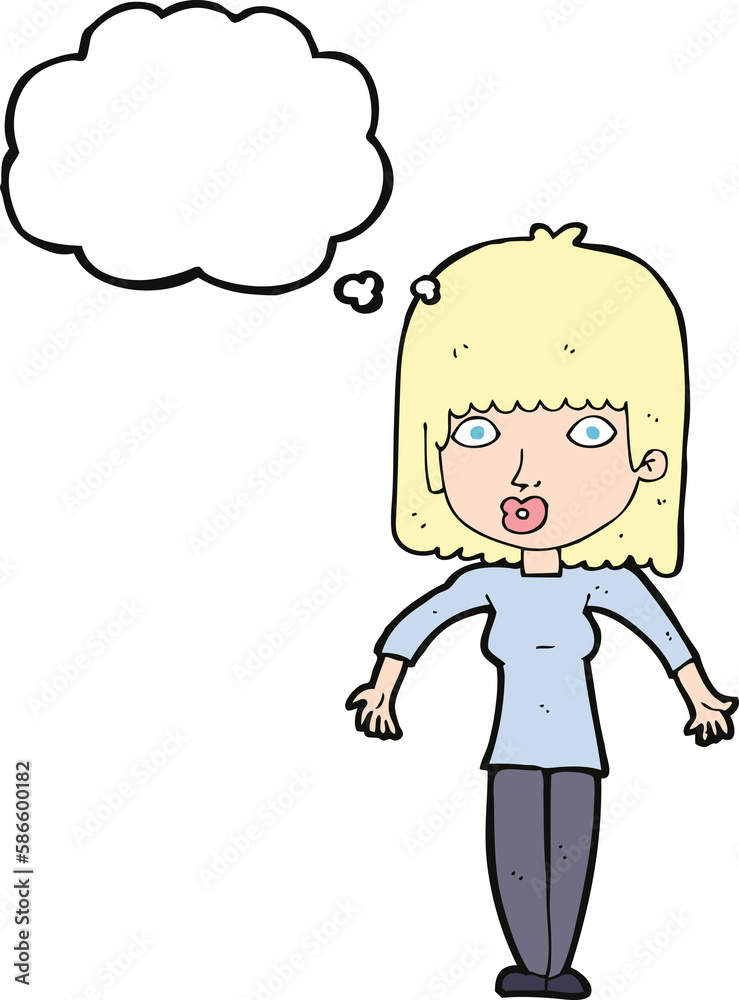cartoon woman shrugging with thought bubble cartoon woman shrugging with thought bubble