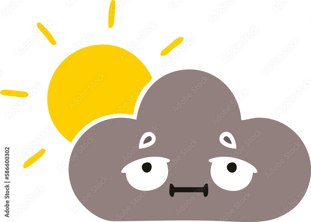 Fototapeta premium flat color retro cartoon storm cloud and sun