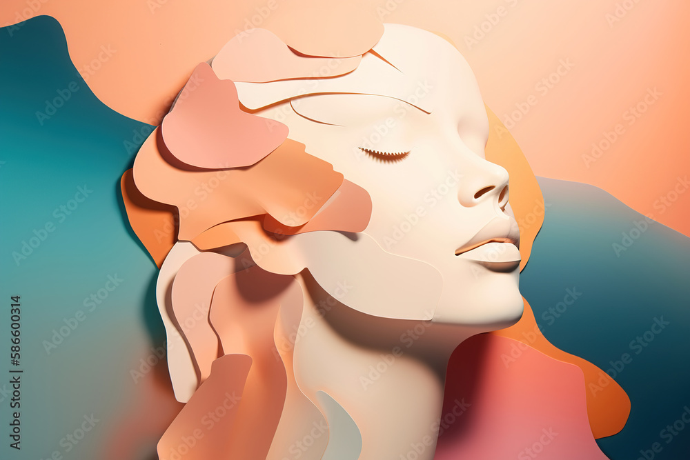 Femininity, mental female health, self acceptance concept. Volumetric face of a woman with closed eyes, contemporary art. Generative AI Femininity, mental female health, self acceptance concept. Volumetric face of a woman with closed eyes, contemporary art. Generative AI
