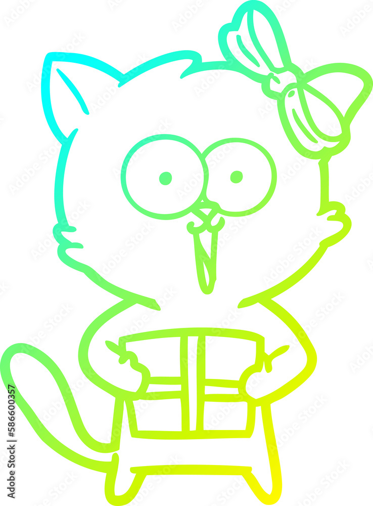 cold gradient line drawing cartoon cat