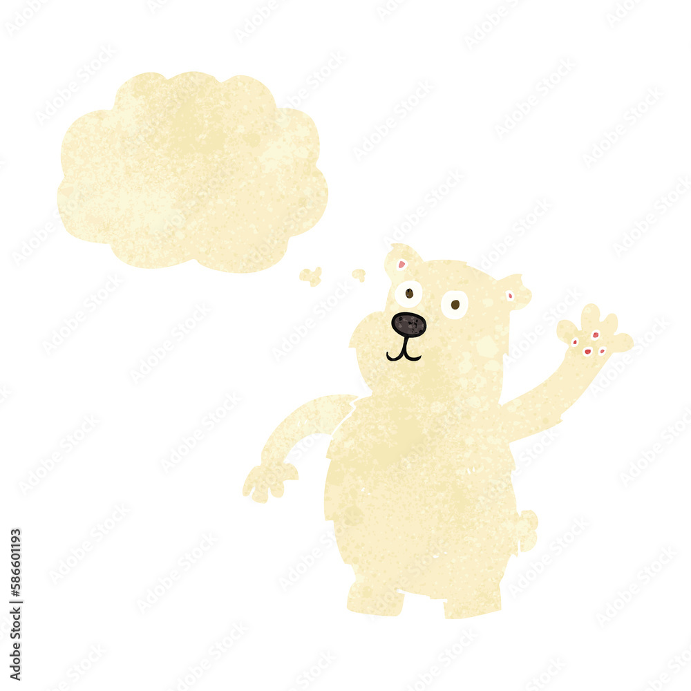 Fototapeta premium cartoon waving polar bear with thought bubble