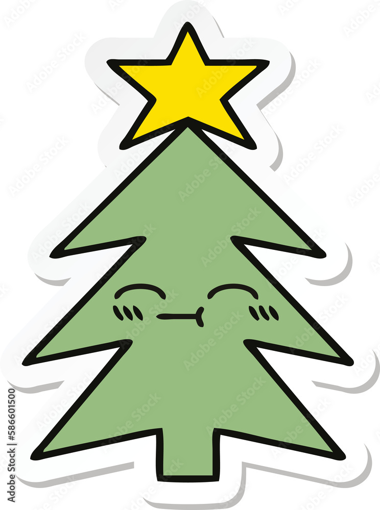 sticker of a cute cartoon christmas tree