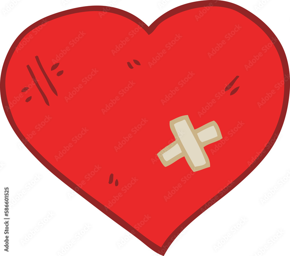 flat color style cartoon love heart with sticking plaster flat color style cartoon love heart with sticking plaster