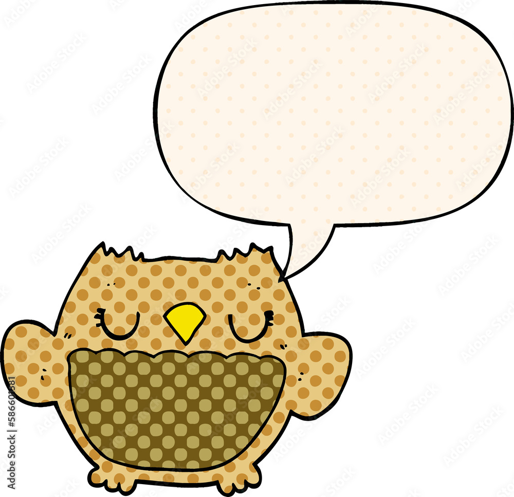 cartoon owl and speech bubble in comic book style