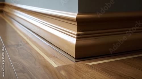 house detail design wooden floor and wall moulding treatment detail daytime  image ai generate
