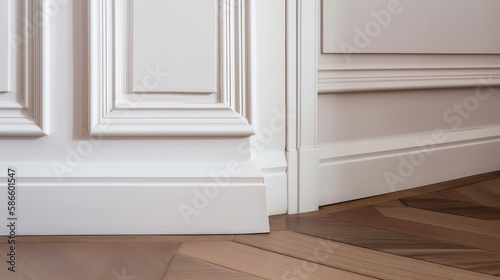 Print op canvas house detail design wooden floor and wall moulding treatment detail daytime, ima
