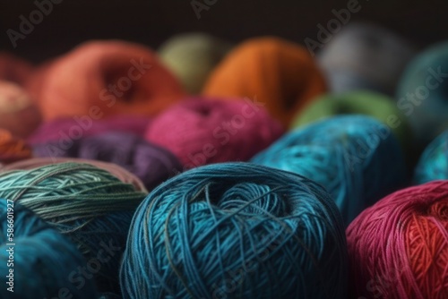 bright wool knitting yarn balls close up handmade generative ai photo