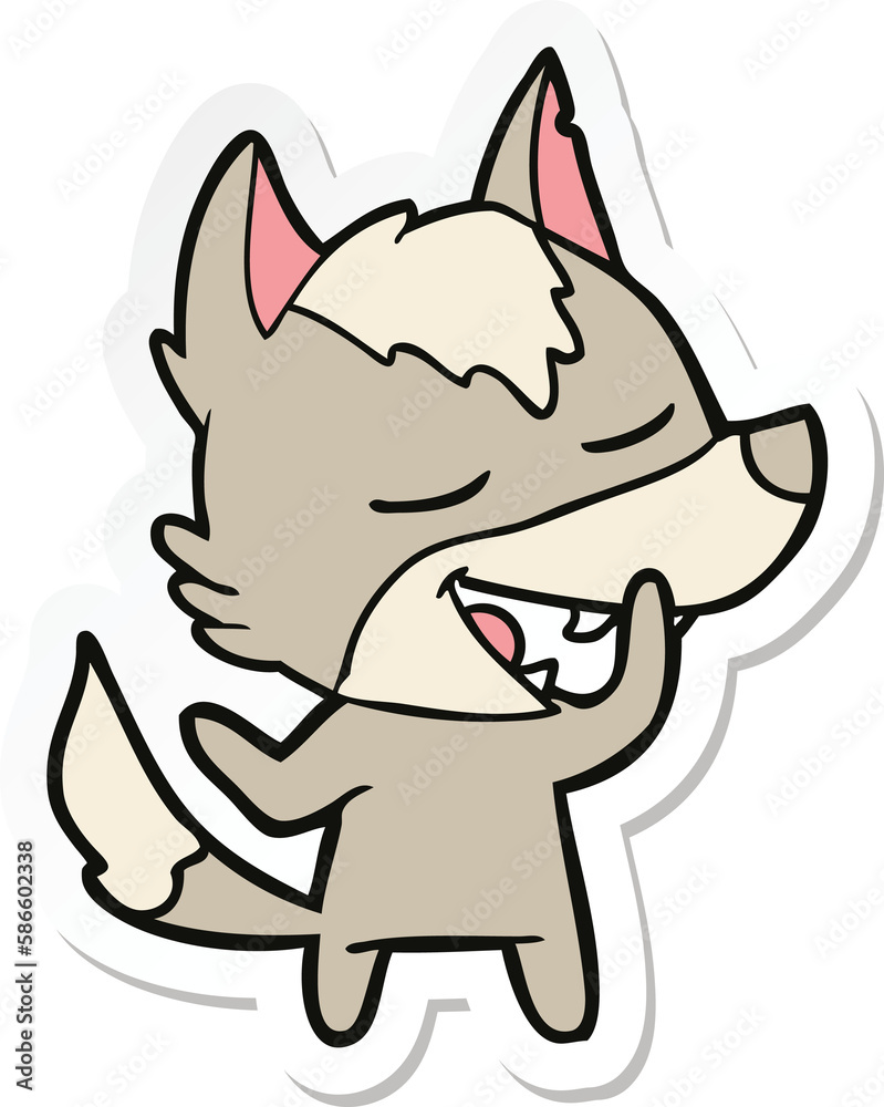 sticker of a cartoon wolf laughing sticker of a cartoon wolf laughing