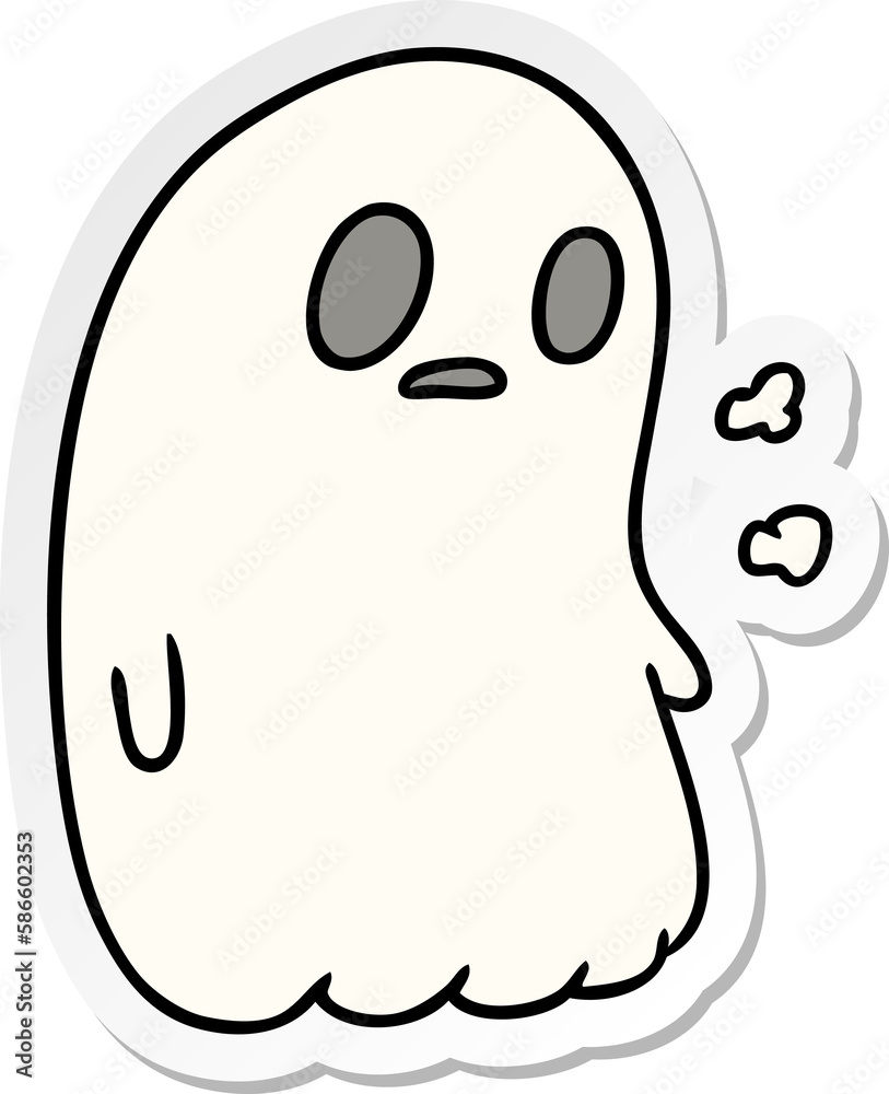sticker cartoon of a kawaii cute ghost