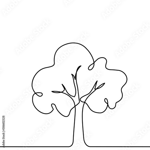 Tree plant doodle outline vector forest environment. Continuous one line tree plant for eco, nature, garden logo design. Ecology green concept, background. Vector illustration