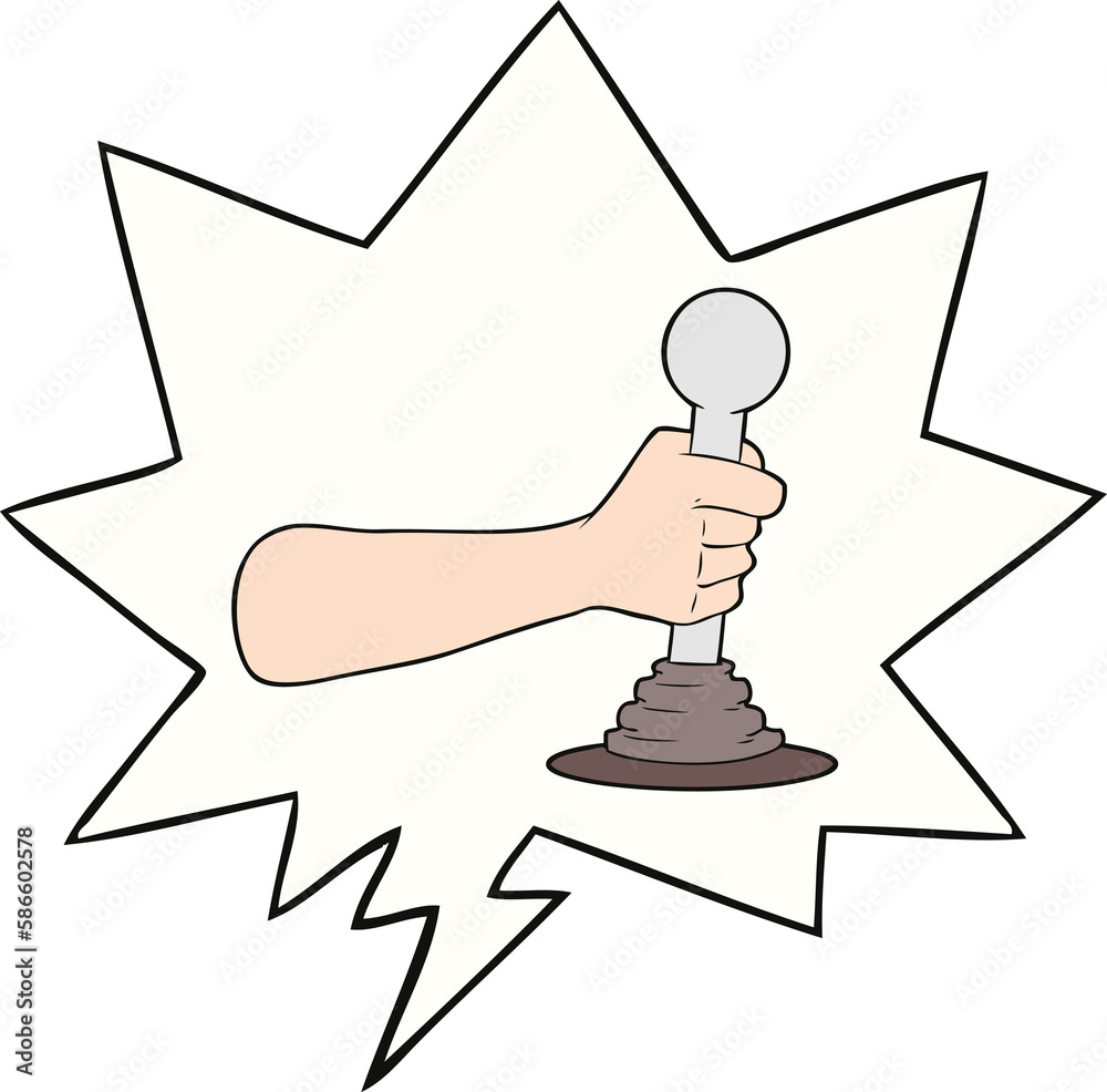 cartoon hand pulling lever and speech bubble cartoon hand pulling lever and speech bubble