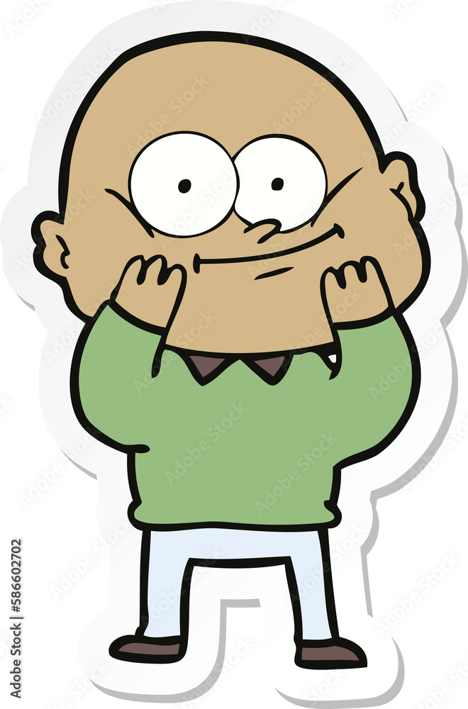 sticker of a cartoon bald man staring