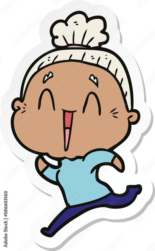 sticker of a cartoon happy old lady sticker of a cartoon happy old lady