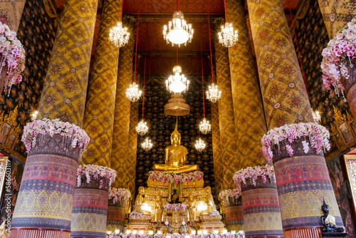 Golden Buddha Statue And Beautiful Architecture At Wat Hong Rattanaram Ratchaworawihan photo