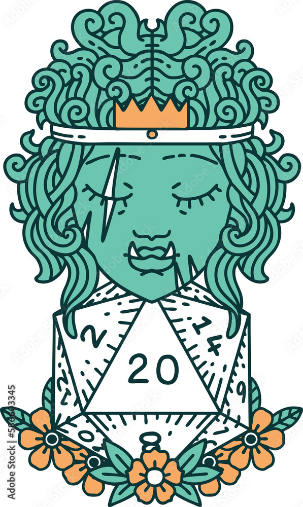 half orc barbarian with natural twenty dice roll illustration half orc barbarian with natural twenty dice roll illustration