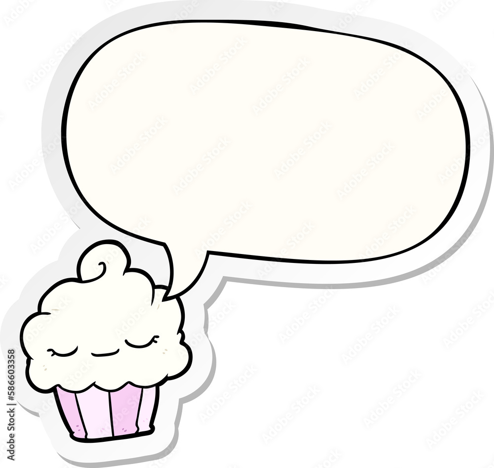 funny cartoon cupcake and speech bubble sticker funny cartoon cupcake and speech bubble sticker