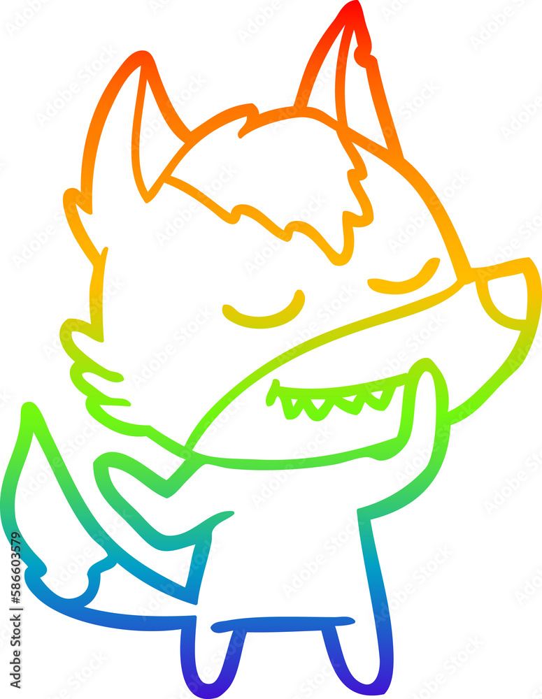 Obraz premium rainbow gradient line drawing friendly cartoon wolf