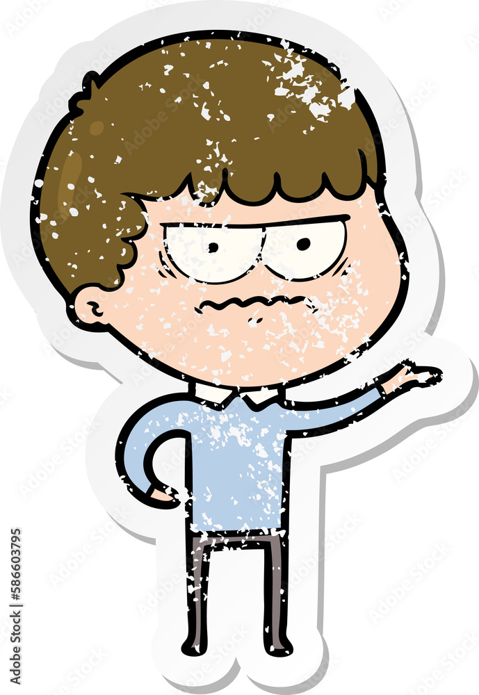 distressed sticker of a cartoon annoyed man distressed sticker of a cartoon annoyed man