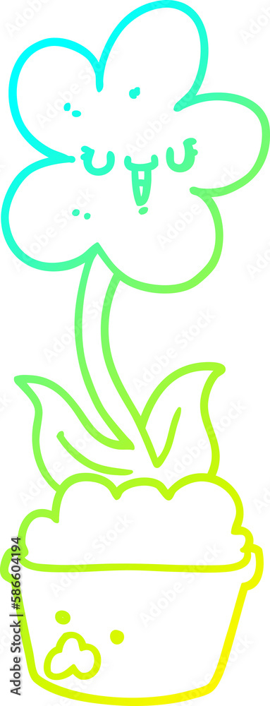 cold gradient line drawing cute cartoon flower