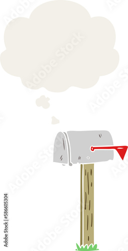 cartoon mailbox and thought bubble in retro style