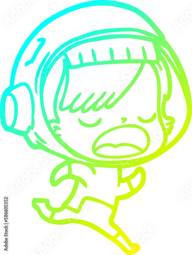 cold gradient line drawing cartoon running astronaut