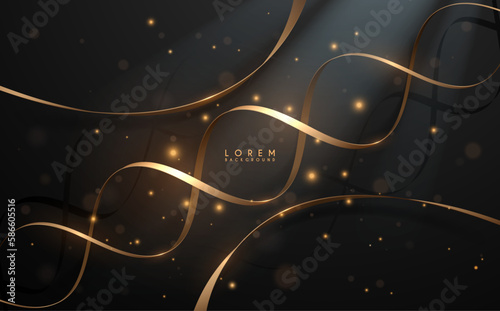 Abstract golden ribbons on black background