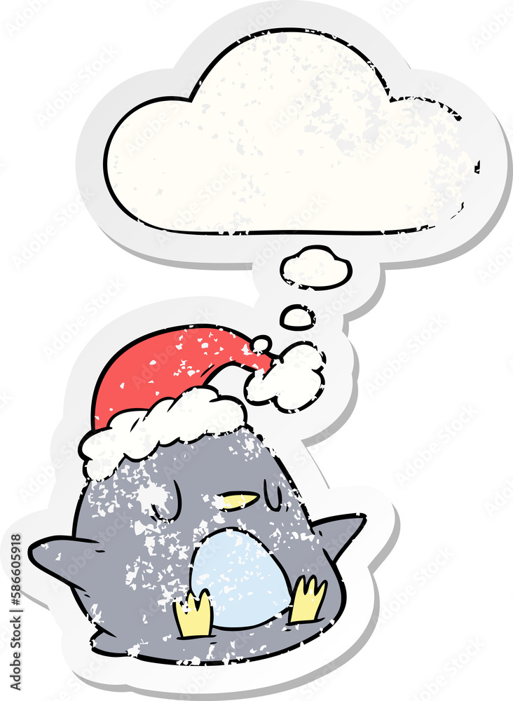 cute cartoon penguin and thought bubble as a distressed worn sticker cute cartoon penguin and thought bubble as a distressed worn sticker