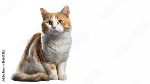 White-red cat on a white background. Banner. generated by AI photo