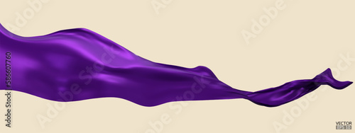 Flying purple silk textile fabric flag background. Smooth elegant purple Satin Isolated on beige Background for grand opening ceremony. Purple curtain. 3d vector illustration