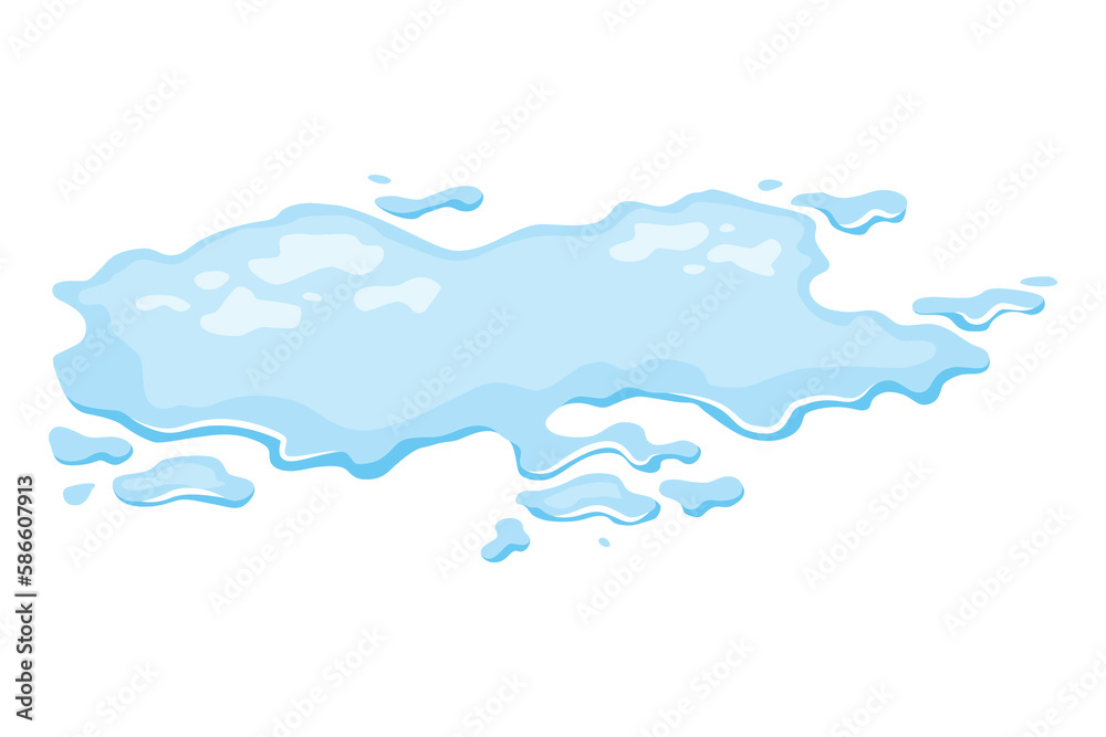 Water spill puddle. Blue liquid shape in flat cartoon style. Clean fluid drop design element isolted on white background Water spill puddle. Blue liquid shape in flat cartoon style. Clean fluid drop design element isolted on white background