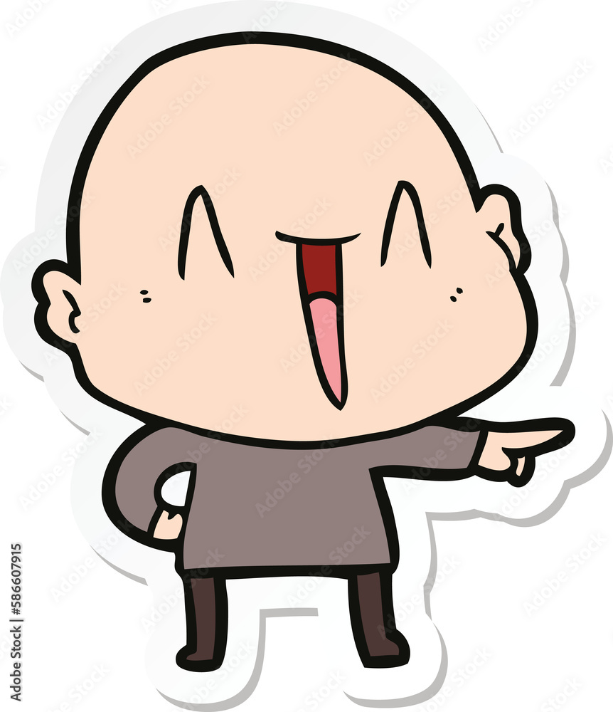 sticker of a happy cartoon bald man sticker of a happy cartoon bald man