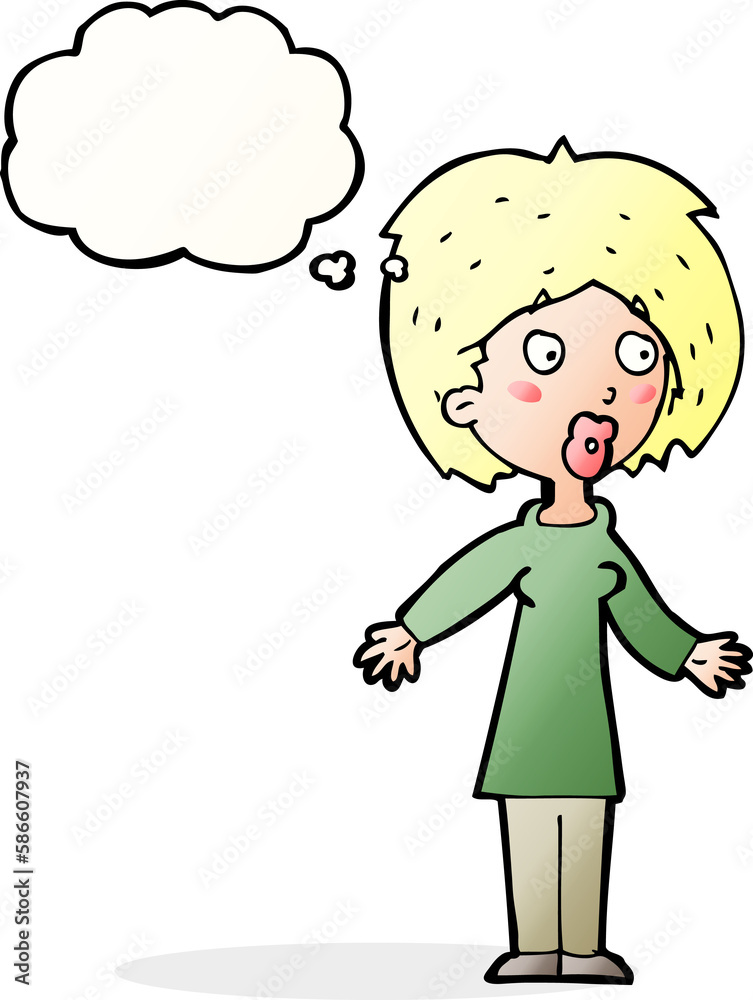 cartoon surprised woman with thought bubble cartoon surprised woman with thought bubble