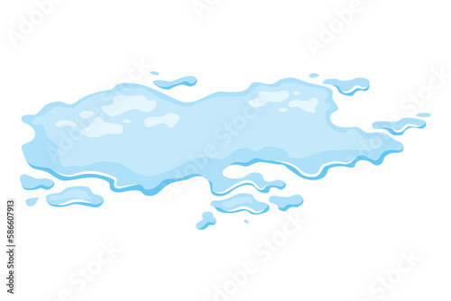 Water spill puddle. Blue liquid shape in flat cartoon style. Clean fluid drop design element isolted on white background